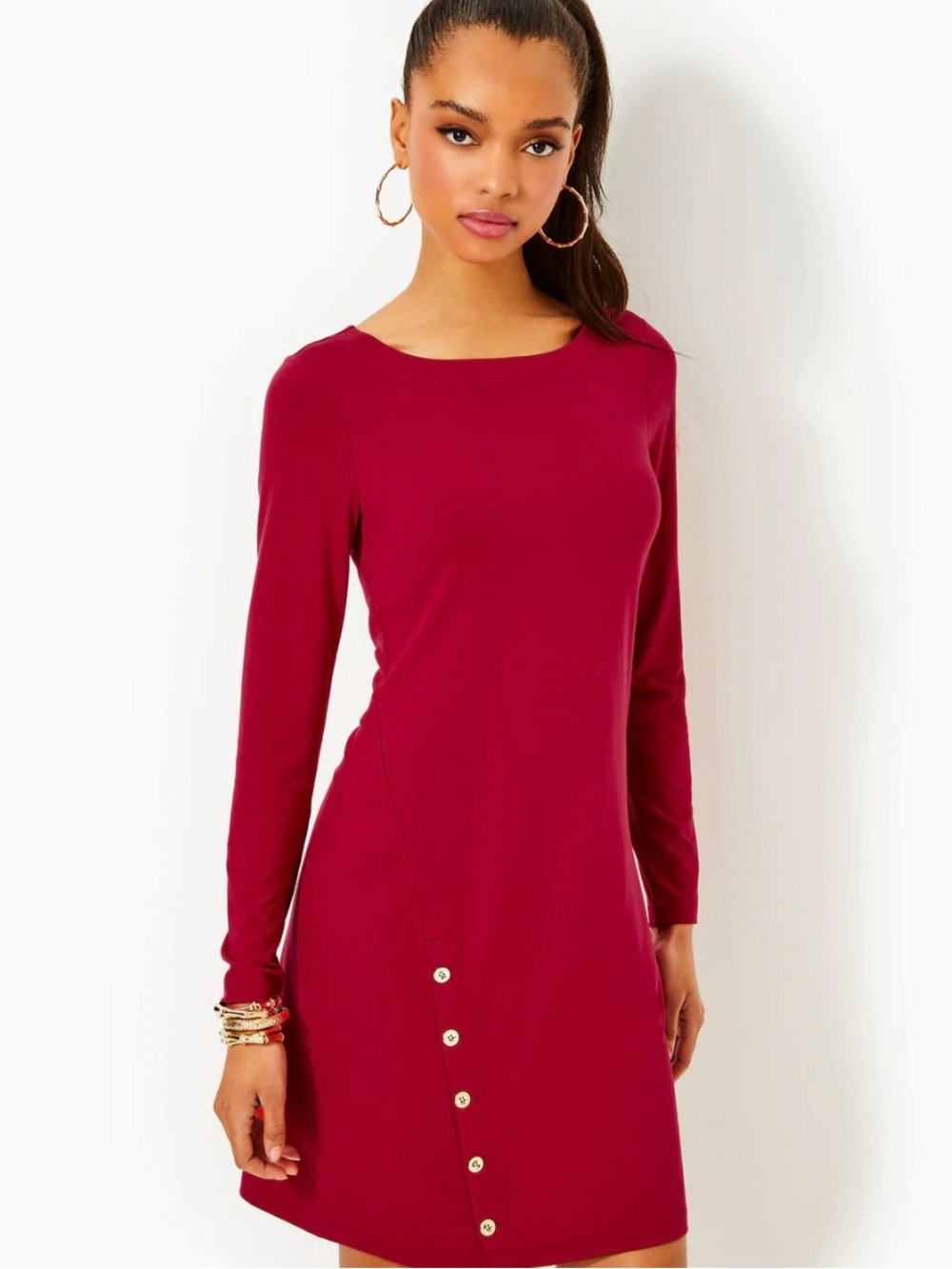 Lilly Pulitzer Maddox UPF 50+ Dress Malbec Red Long Sleeve XL NWT